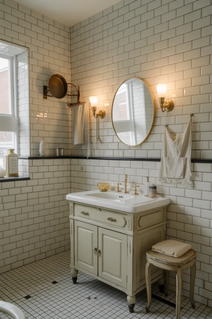  Glossy White Subway Tiles with Dark Grout  