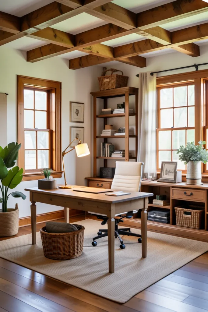  Rustic Office with Exposed Wooden Beams