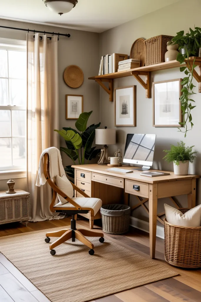  Rustic Office with Cozy Neutral Layers