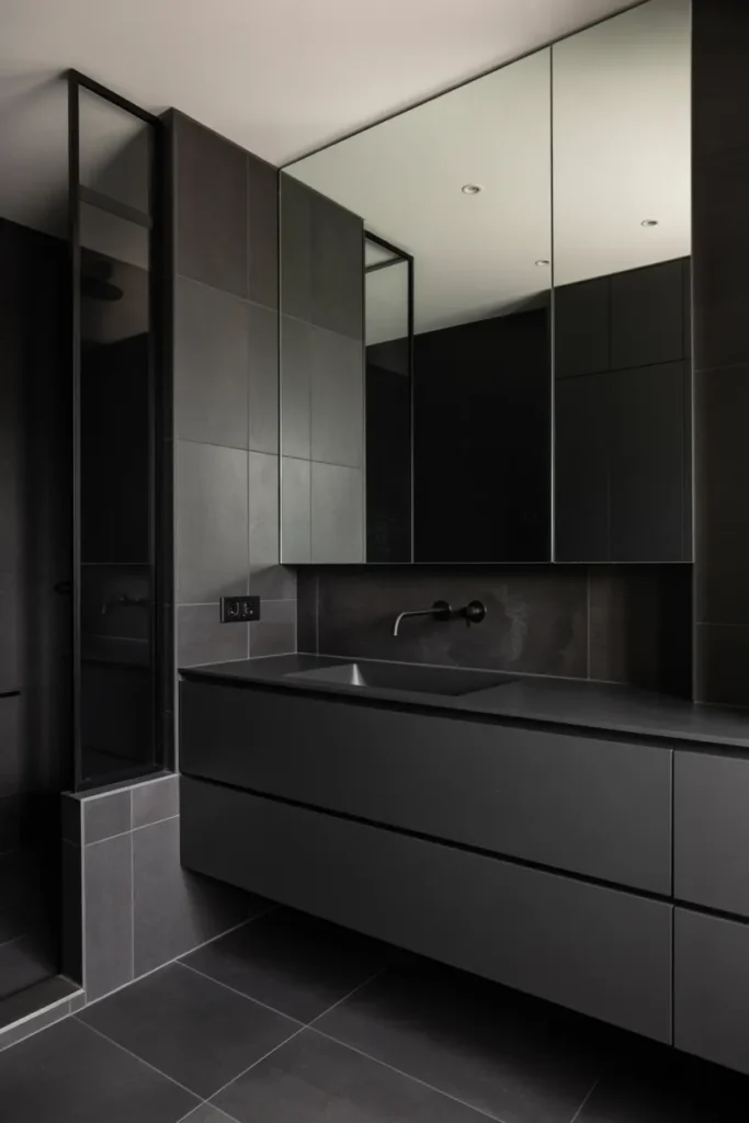  Minimalist Black Bathroom with Floating Vanity