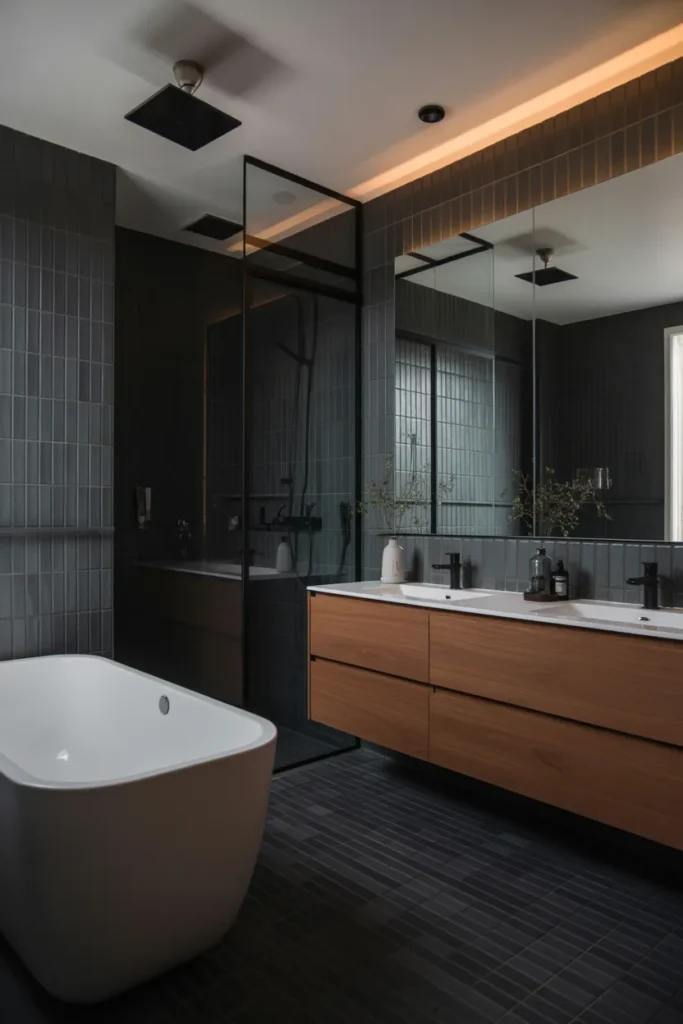 Floor-to-Ceiling Black Tile Bathroom for a Dramatic Luxury Feel
