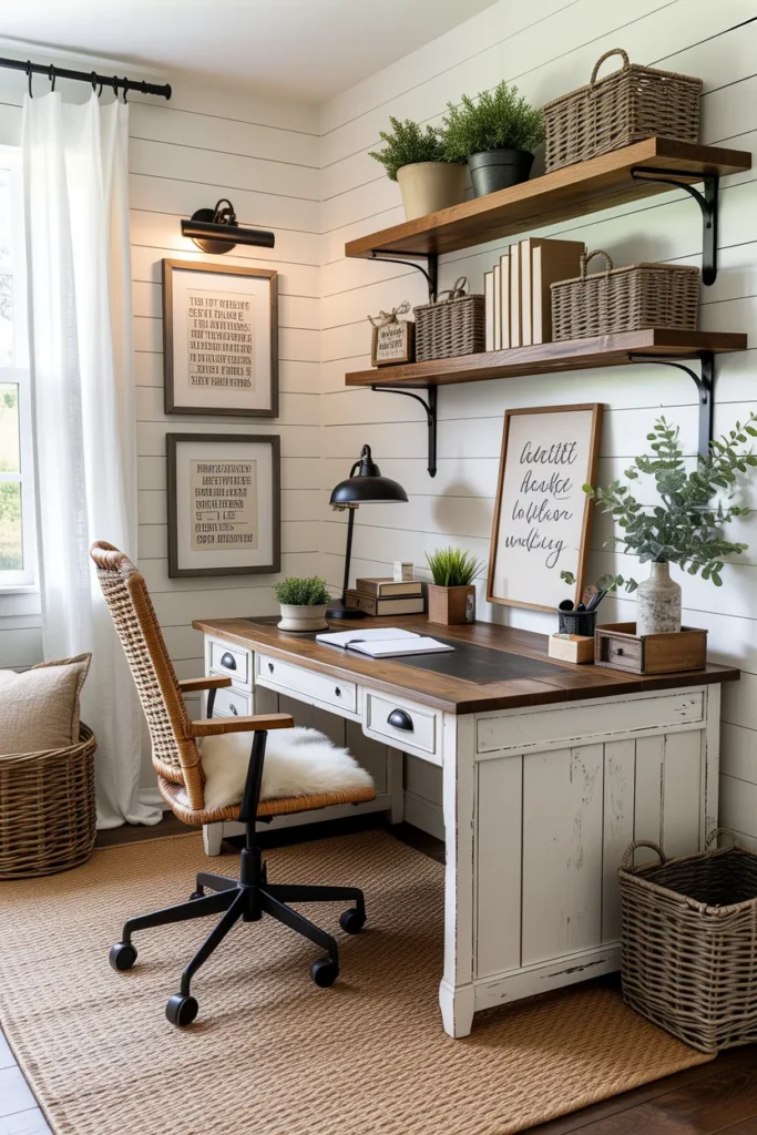  Farmhouse Rustic Office with Shiplap Walls
