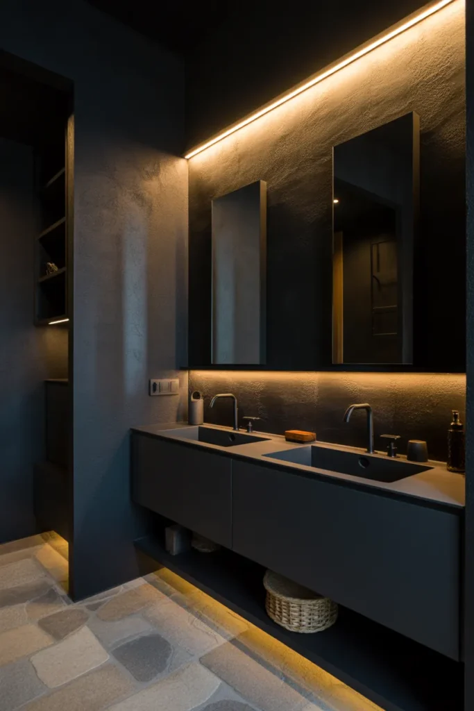  Moody Black Bathroom with Soft Ambient Lighting