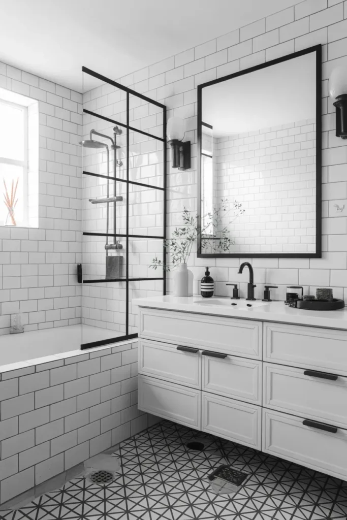   Black and White Bathroom with Timeless Contrast