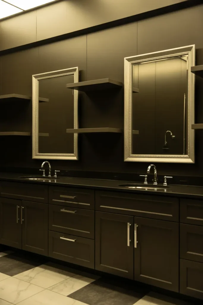  Modern Black Double Vanity with Silver Mirrors