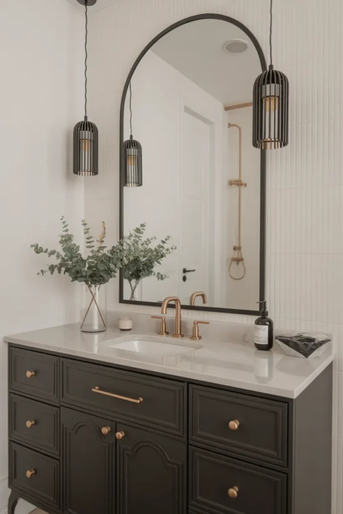  Elegant Black Vanity with Statement Mirror