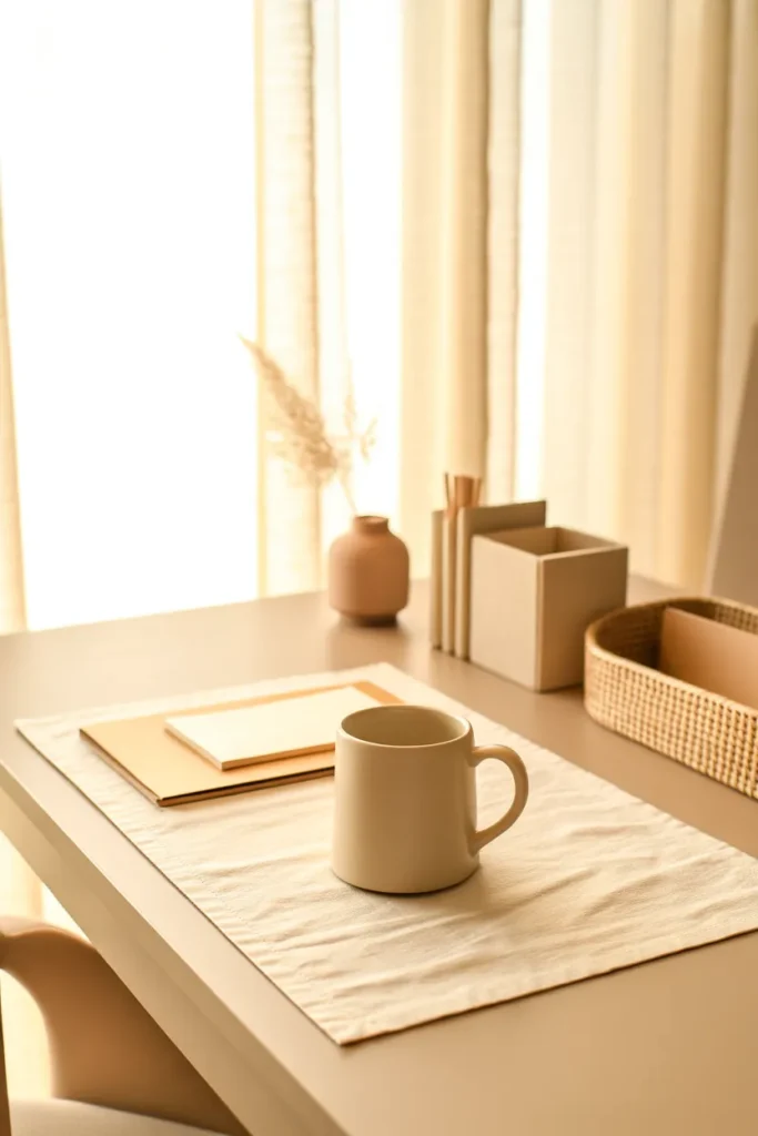  Neutral Beige Office Desk Setup