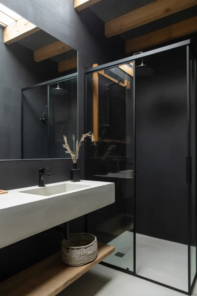 Black Concrete Bathroom with Industrial Style