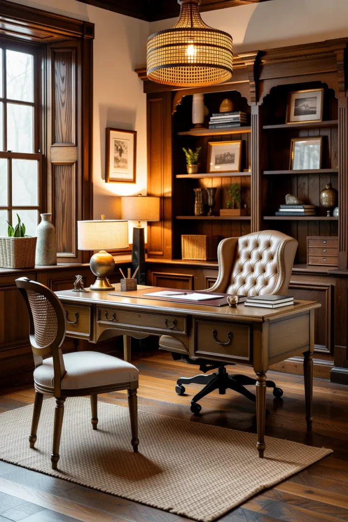  Rustic Office with Antique Furniture Accents