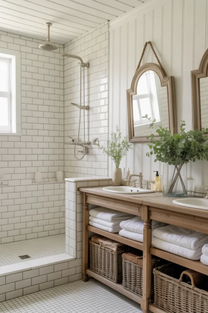 Beadboard and Subway Tile Shower for Timeless Farmhouse Appeal