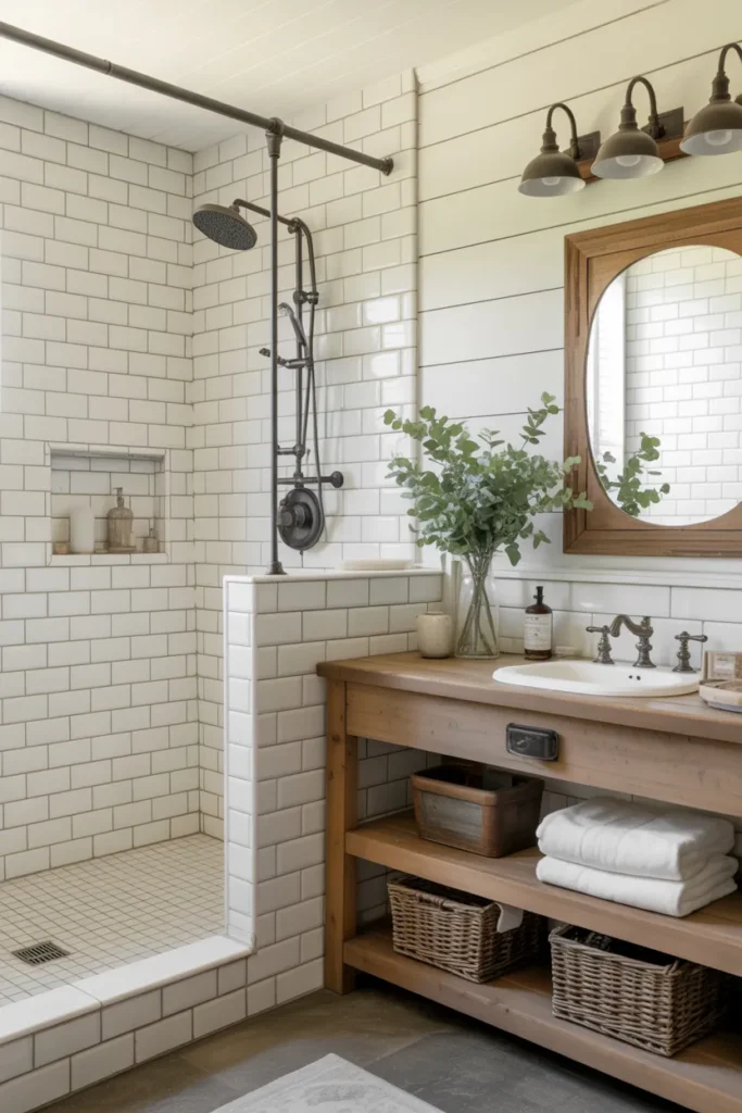 Classic White Farmhouse Tile Shower with Timeless Appeal