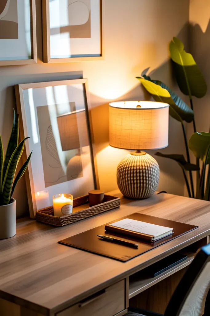  Cozy Wooden Desk with Warm Accents