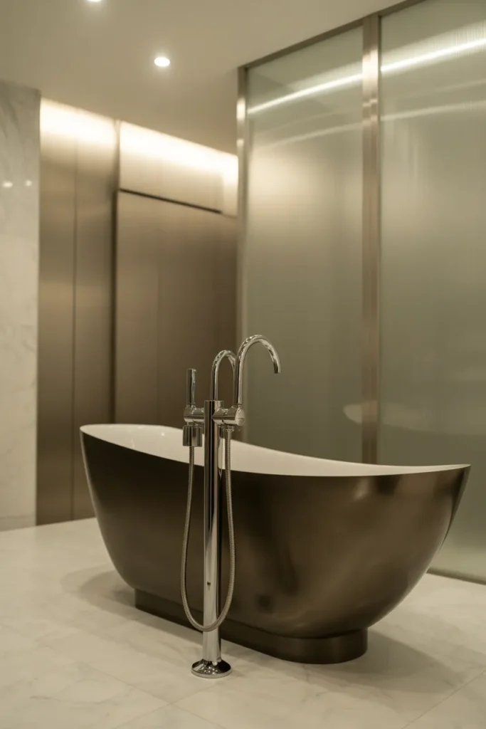 Elegant Black Freestanding Bathtub with Silver Details