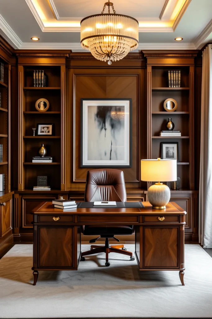  Elegant Office with Dark Wood Furniture