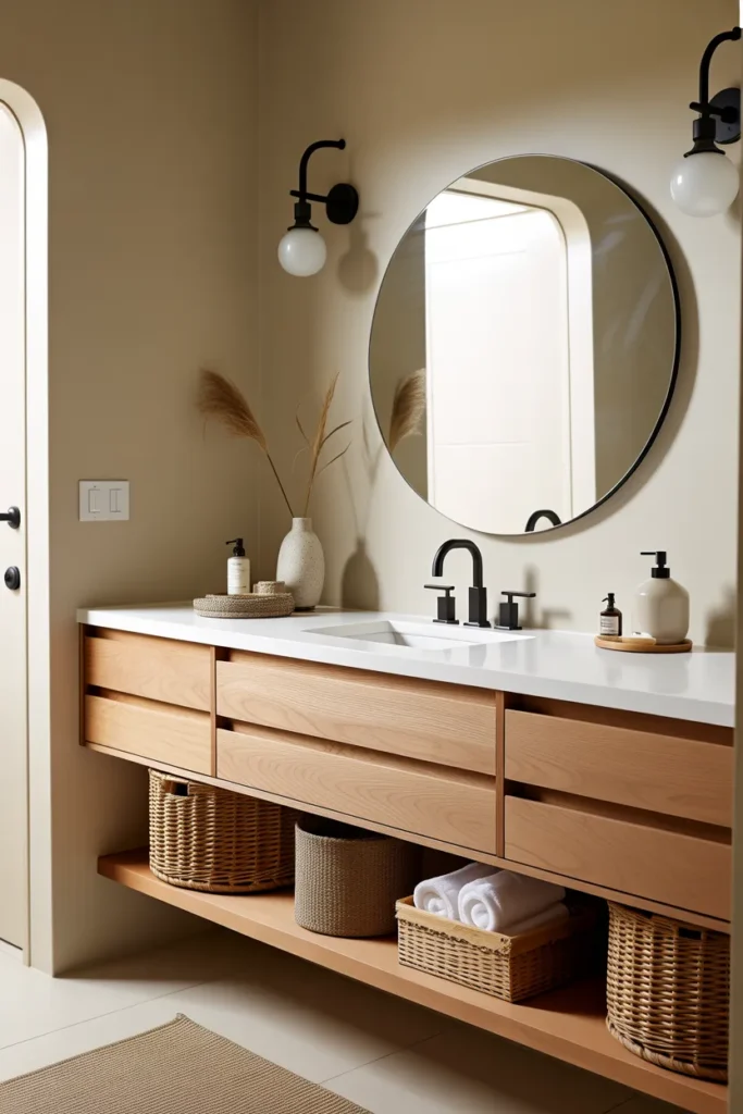   Floating Oak Vanity with Hidden Storage