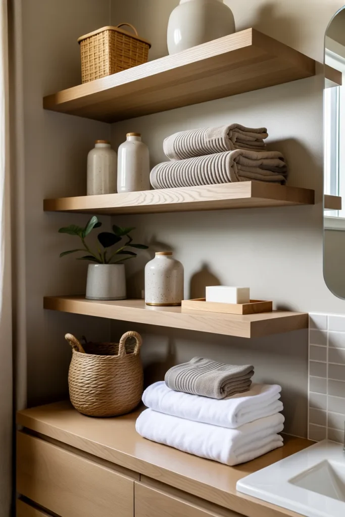  Floating Wooden Shelves with Simple Décor