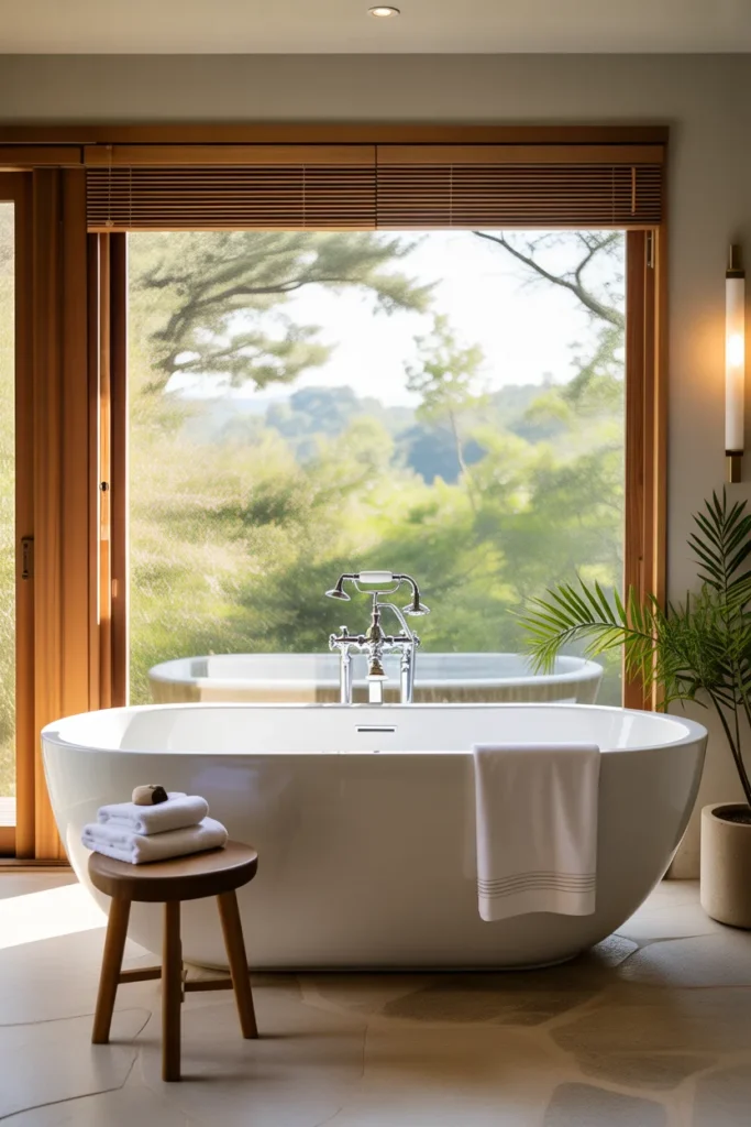  Freestanding Tub Beside a Large Window