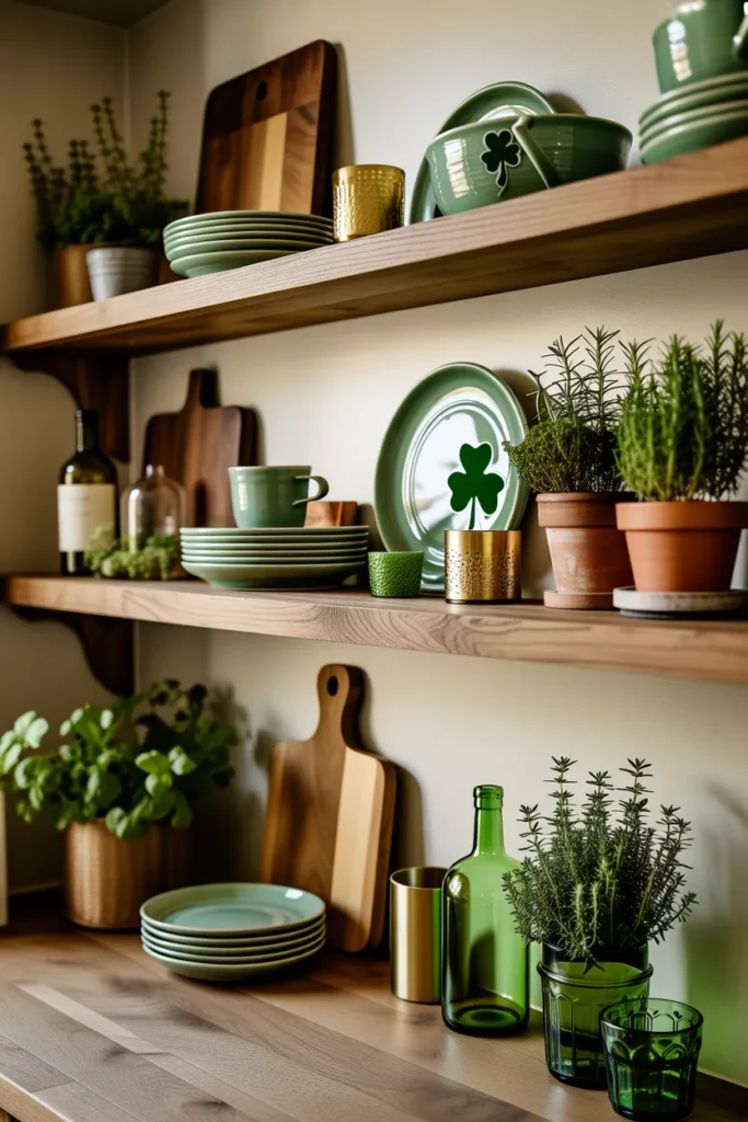   Green Kitchen Shelf Styling