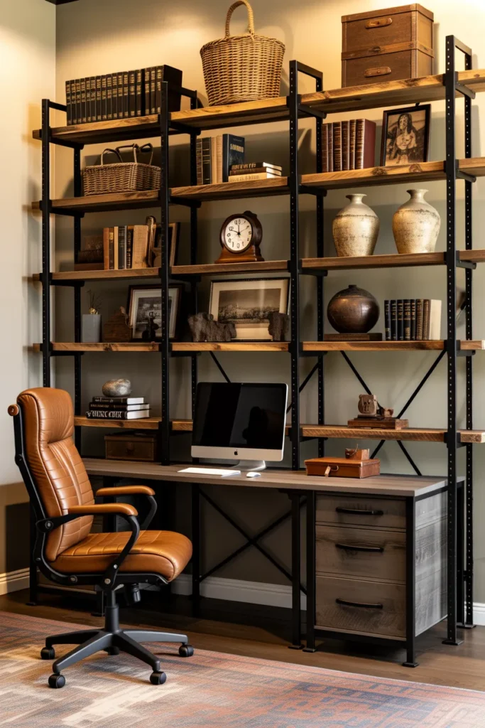  Industrial Iron Shelves with Rustic Wood