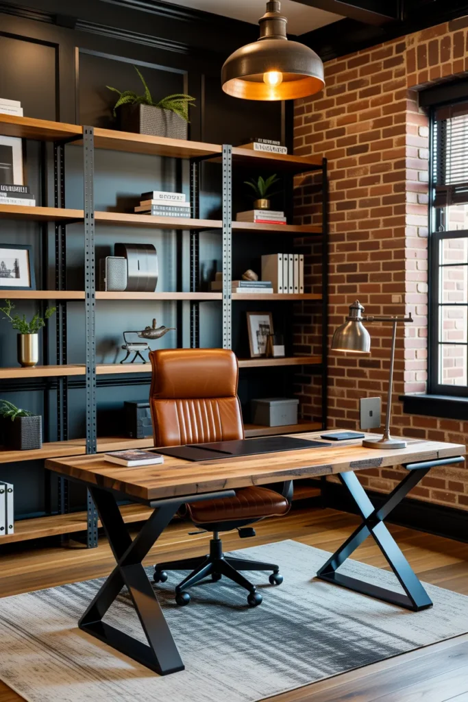  Industrial Office with Black Metal Accents