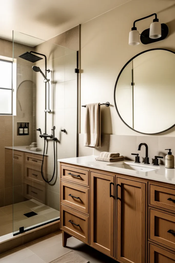  Matte Black Fixtures with Natural Wood