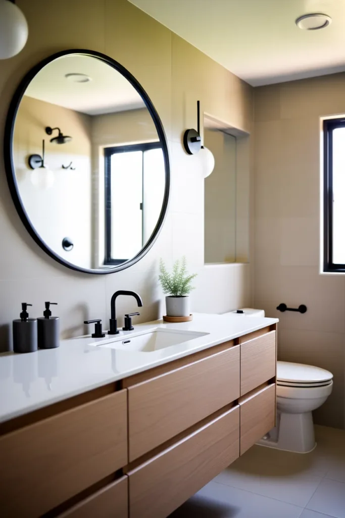  Minimalist Bathroom with Round Mirror