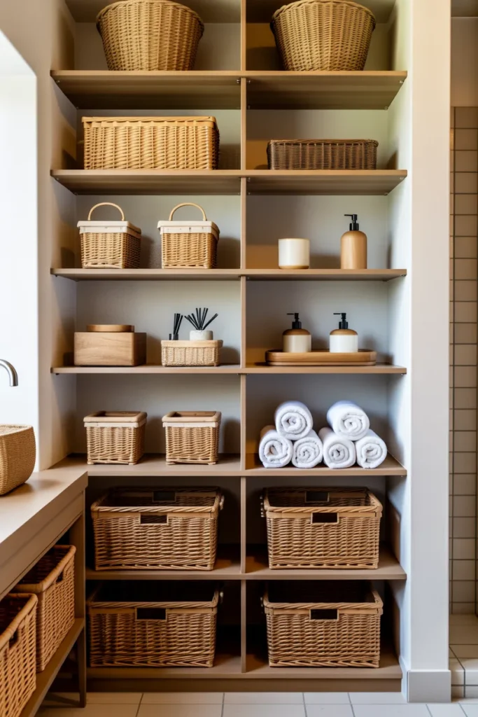  Minimalist Open Storage with Woven Baskets