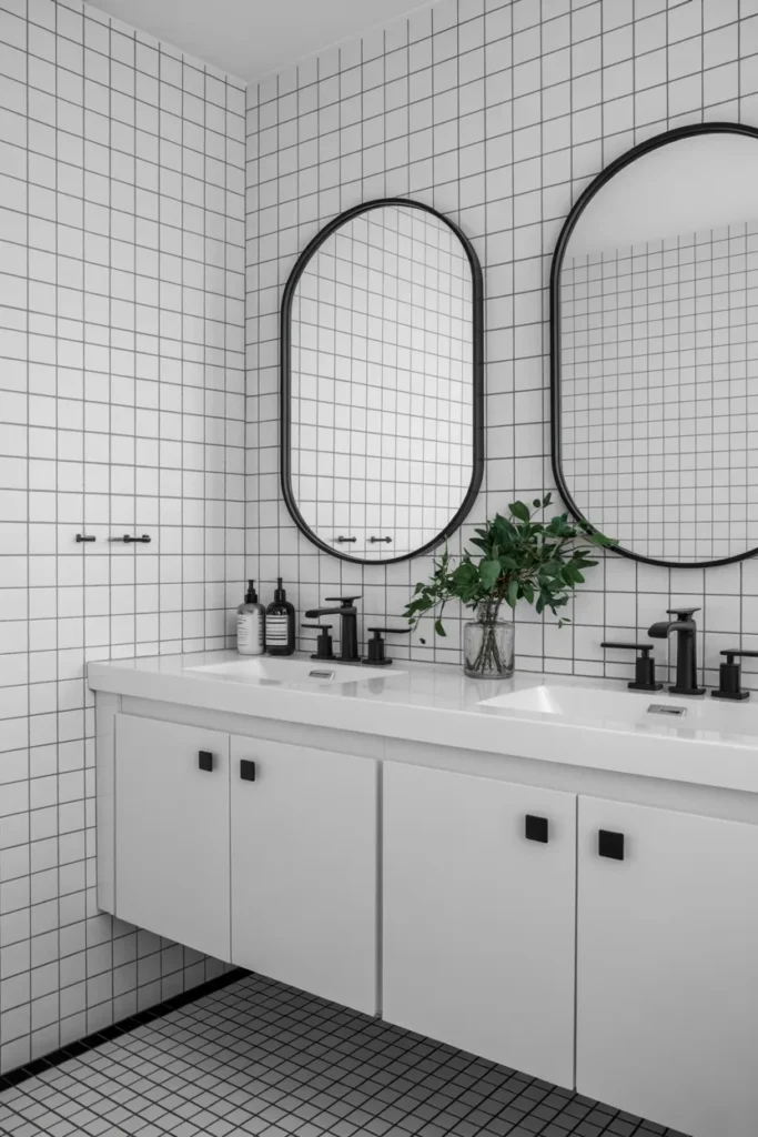 Minimalist White Square Tiles with Black Grout Charm