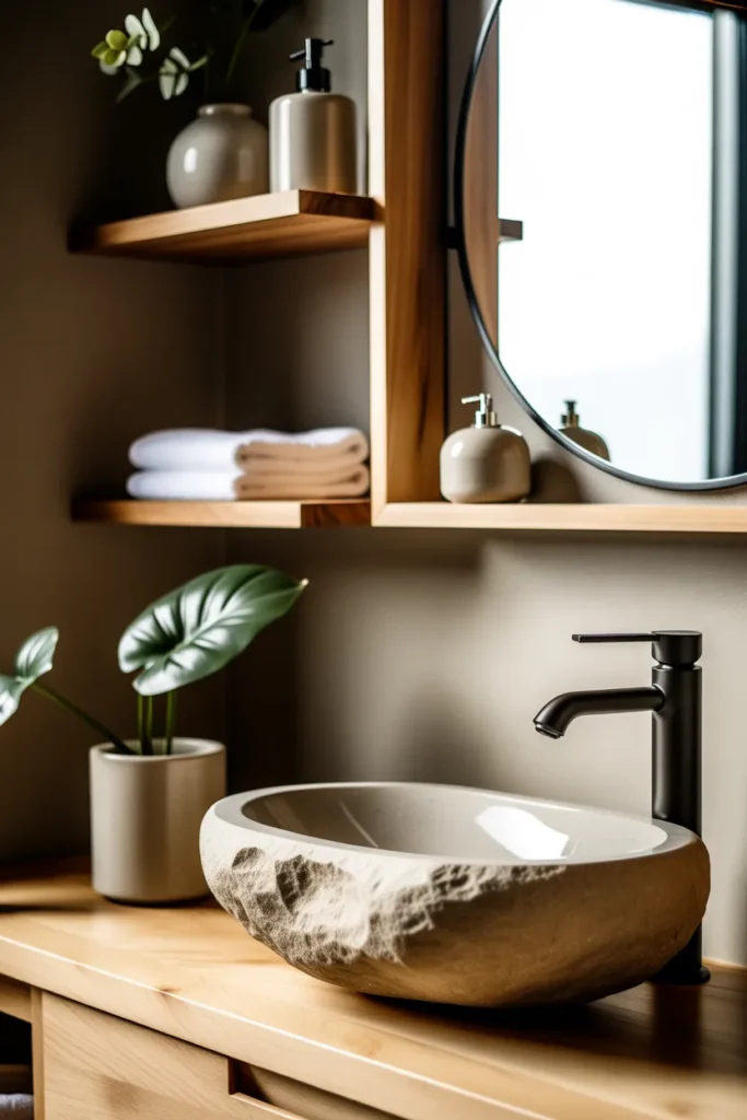  Natural Stone Sink with Floating Shelves