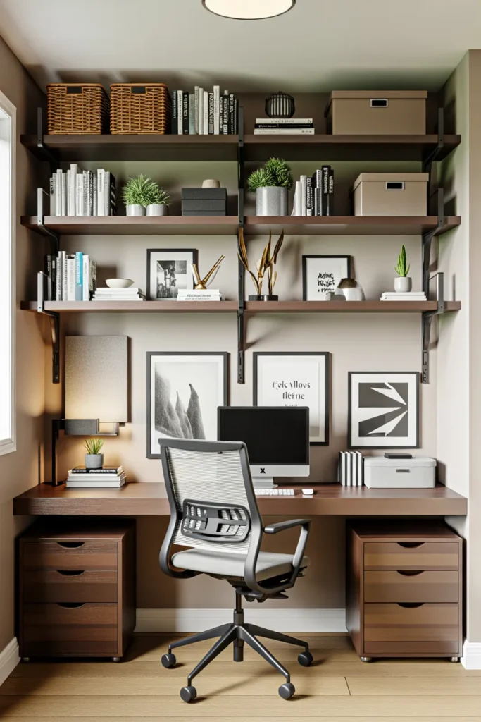  Office Desk with Floating Shelves