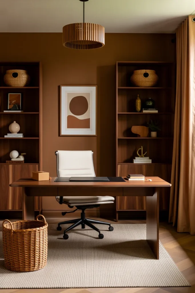   Office with Warm Earth-Tone Interiors