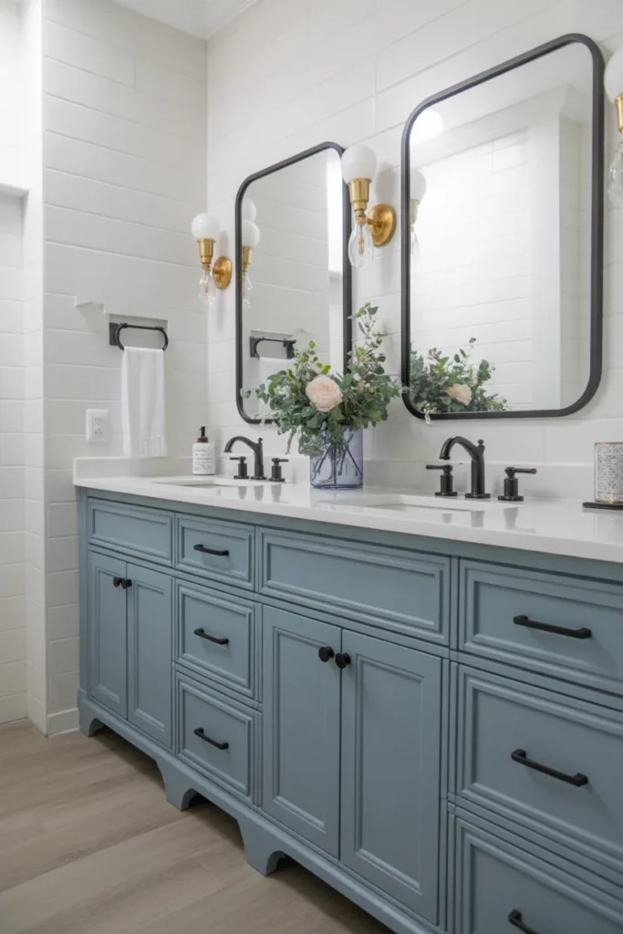 Powder Blue Vanity with Matte Black Faucets