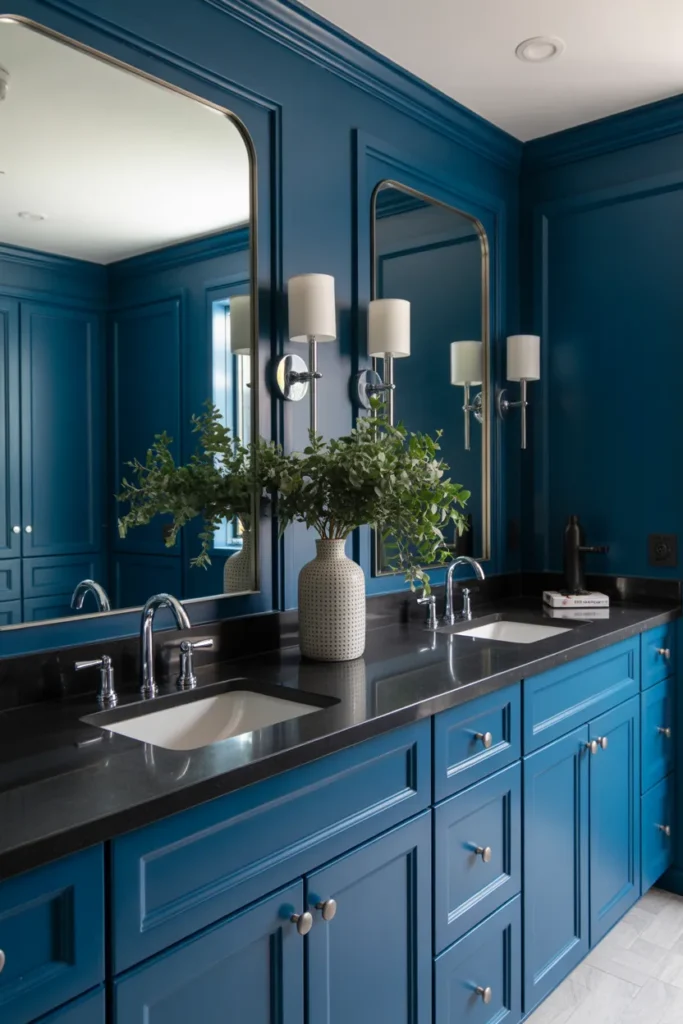 Sapphire Blue Cabinets with Black Quartz Countertops