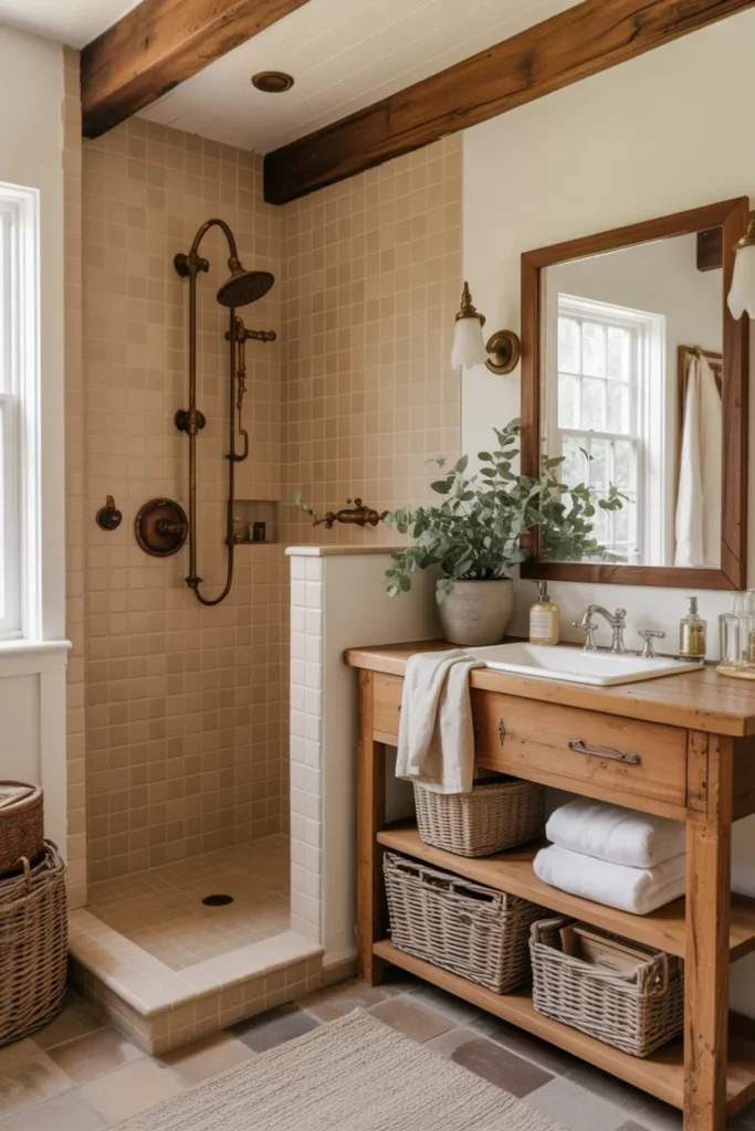 Terracotta Tile Shower for Warm Farmhouse Character