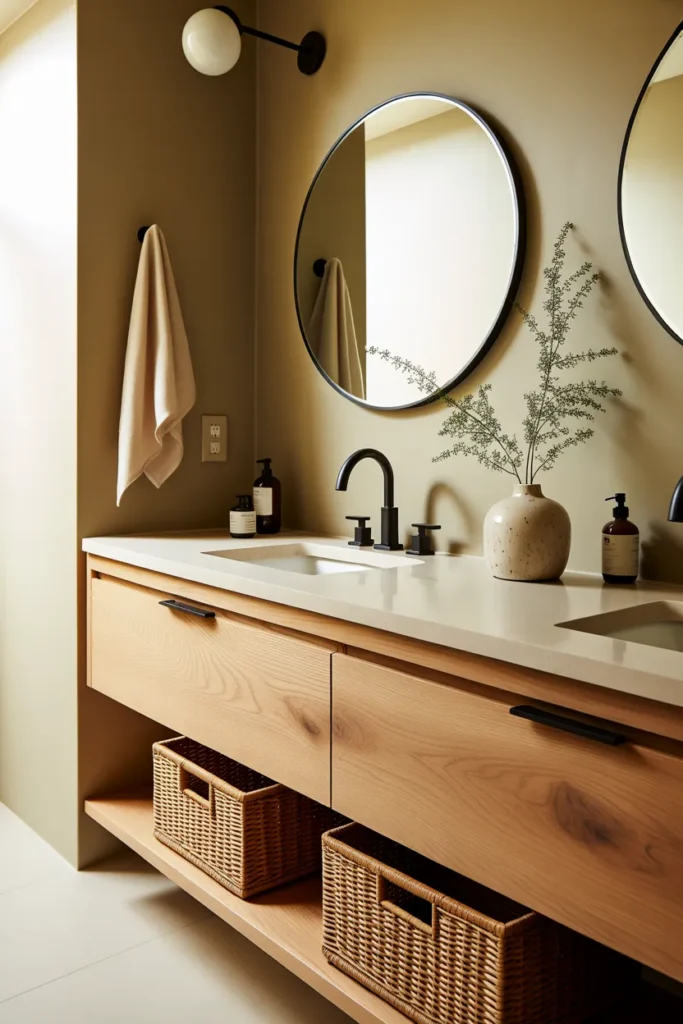  Warm Wood Vanity with Soft Beige Walls