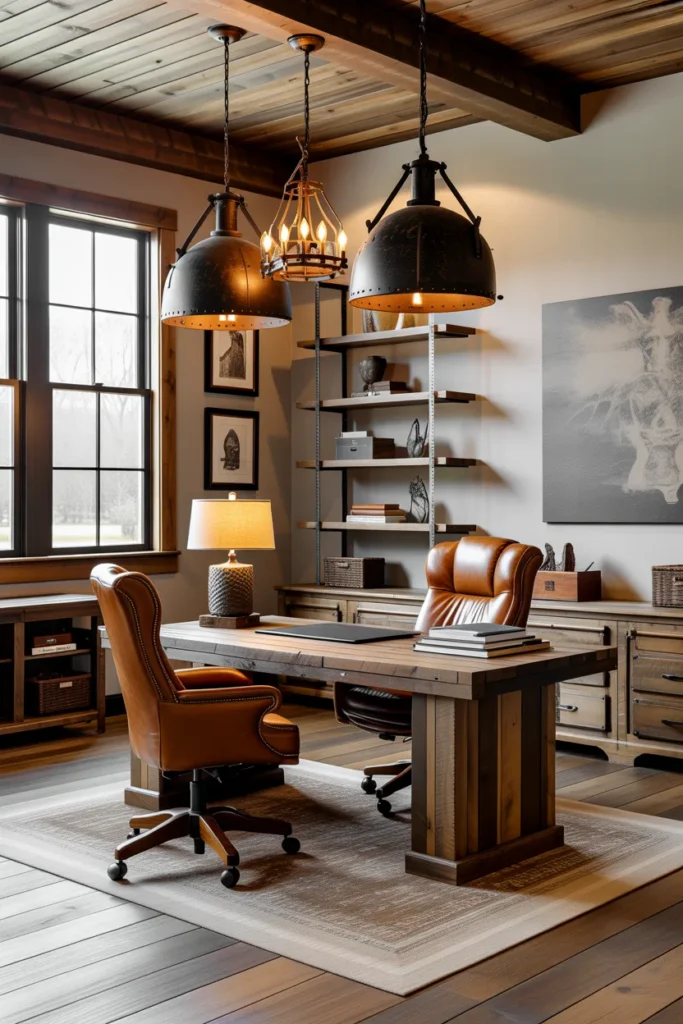  Western Office with Black Iron Lighting
