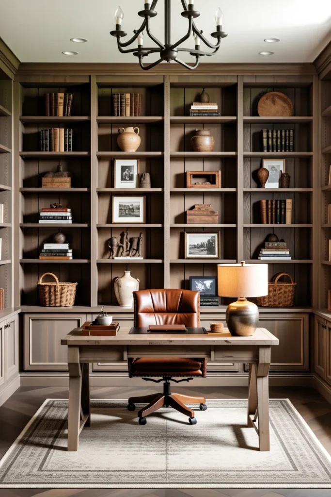  Western Office with Built-In Wooden Bookshelves