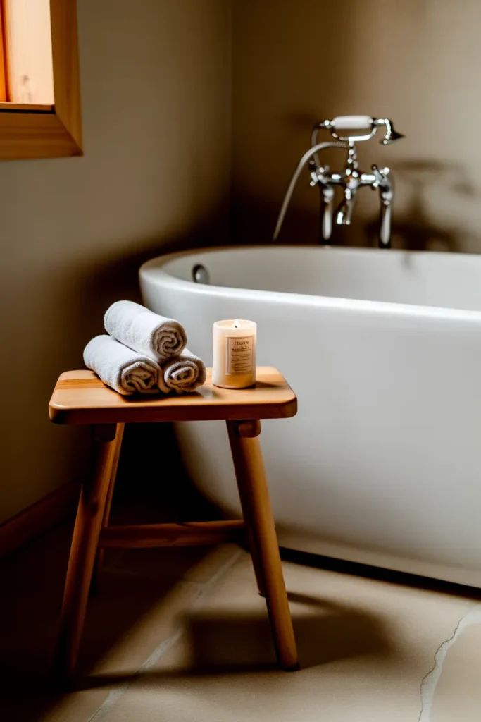  Wooden Bath Stool with Spa Essentials