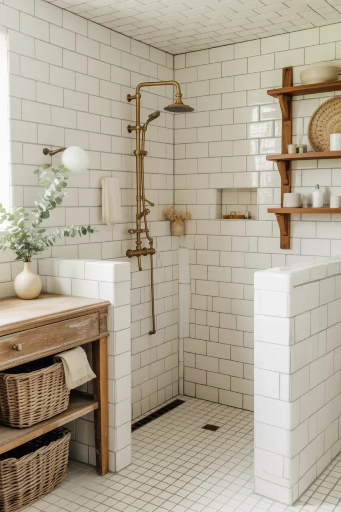 Zellige Tile Shower with Rustic Farmhouse Elegance