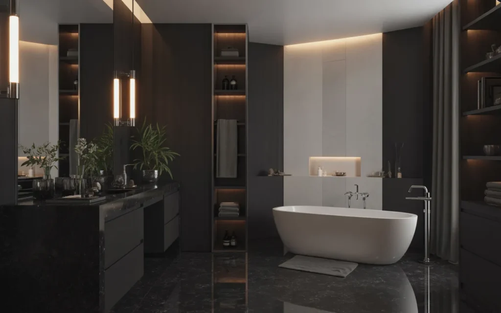 black and silver bathroom