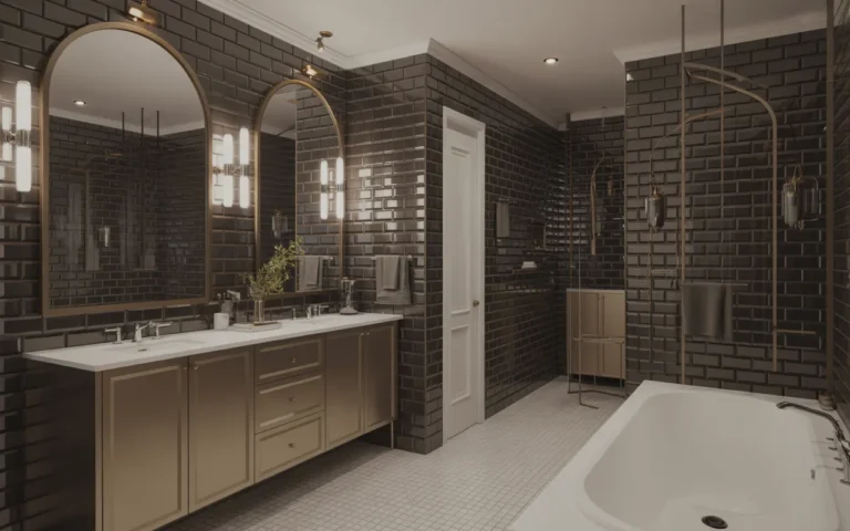 black subway tile bathroom