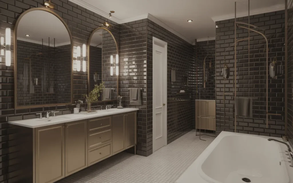 black subway tile bathroom