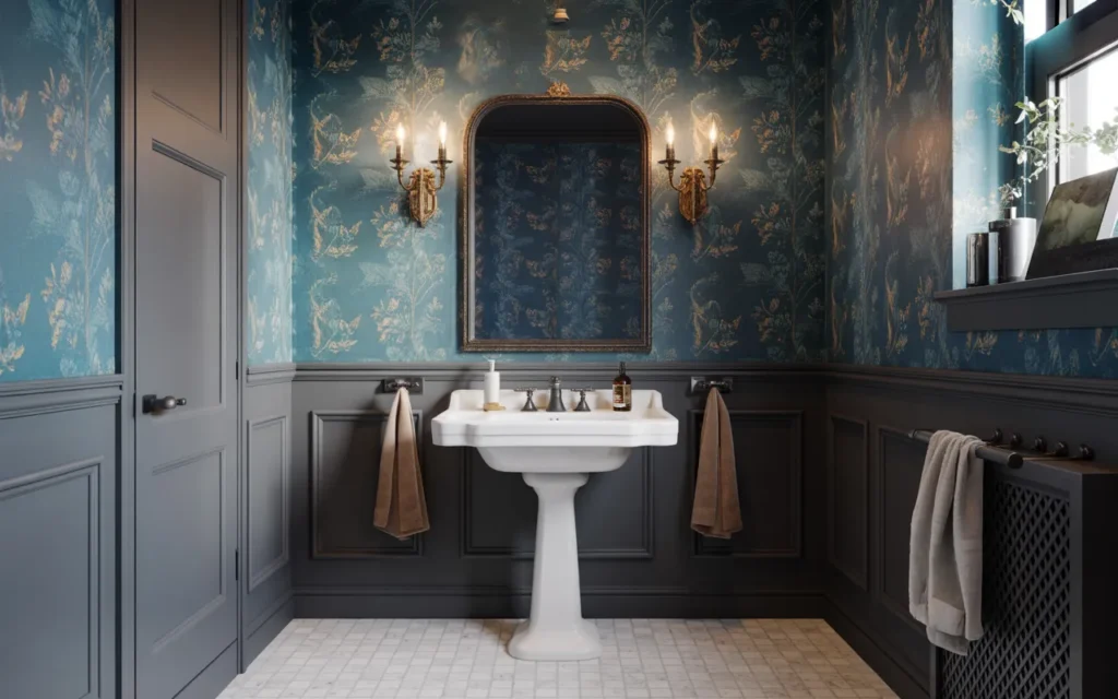 blue and black bathroom
